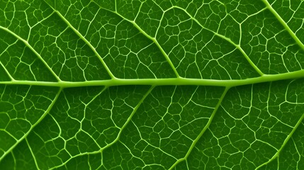 Close-up view of a lush, green leaf showing its intricate vein structure and natural cellular pattern