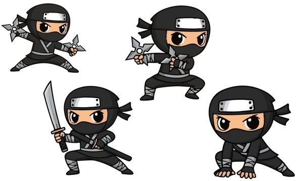 Adorable Chibi Ninja Cartoon Vector Set: Stealth and Action Poses
