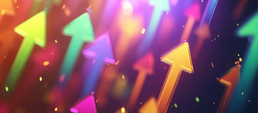 abstract, vibrant, colorful arrows, glowing neon lights, dynamic motion, sparkling particles, digital art, futuristic, psychedelic, kaleidoscopic, light painting, vibrant colors, neon palette, abstrac