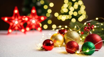 Christmas ornament holiday decoration festive red gold green glitter bokeh celebration joyful