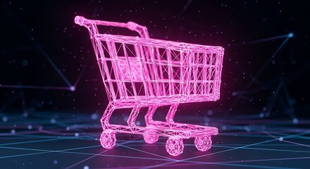 Pink Shopping Cart Digital Illustration.