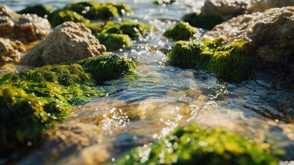 Ocean rocks covered with seaweed