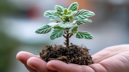 Nurturing new life for World Environment Day, represented by a small plant growing in a nurturing hand, emphasizing the importance of care for the planet.