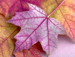 Close-up of beautiful autumn leaves with rich colors and intricate patterns, highlighting the season's natural beauty