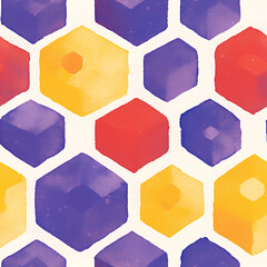 Abstract watercolor pattern with geometric hexagons. Seamless background with colorful isometric cubes for kids, baby, and nursery decor