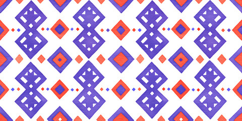 Abstract watercolor geometric pattern. Seamless ethnic ornament for fabric, textile, and decor. Childish background for a nursery or playroom