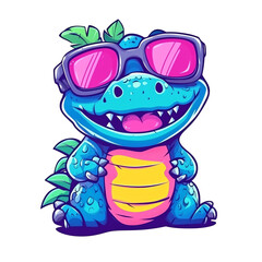 Cool Cartoon Crocodile Fun Summer Vibe, Kids Apparel Design