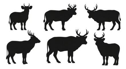 Black silhouettes of deer and cattle vector illustration animal wildlife mammal nature design graphic art