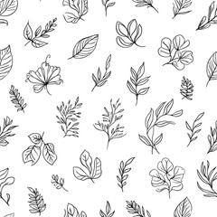 Seamless pattern of hand-drawn leaves simple line art illustration perfect for textile design and backgrounds