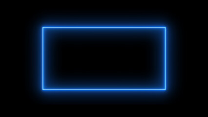 Vibrant blue neon square frame glowing brightly against a deep black background with a subtle ethereal glow effect