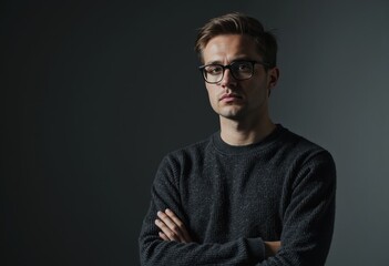 Fototapeta premium Bio-inspired robotics specialist posing confidently in a dark setting