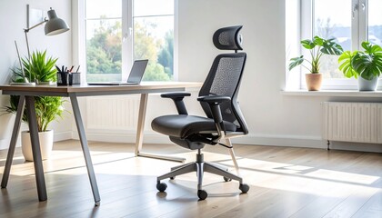 A modern ergonomic office chair with adjustable backrest and mesh design