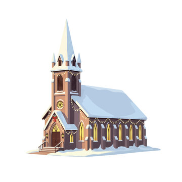 Christmas church covered in snow illustration