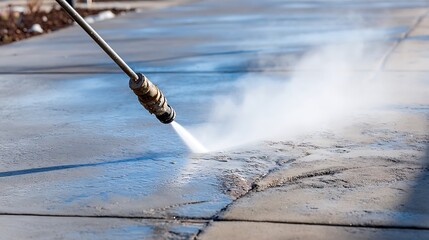 Pressure washing a concrete driveway or sidewalk, demonstrating the power of water and technology to clean and renew.