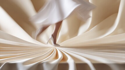 Creative fashion editorial with a focus on high heels and flowing fabric in a surreal abstract setting