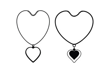 Two heart pendants with detailed chains simple black and white silhouette