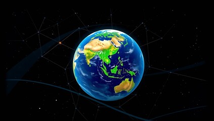 Naklejka premium Stylized Earth with Global Network in Space Asia and Australia Visible.