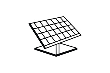 Simple black and white illustration of a solar panel with a stand silhouette
