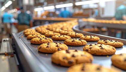 Cookie Production Line in Factory.