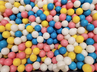 Multi Colorful plastic balls in Playground ball swimming pool for kids in playing centre. Having fun in playroom,Non toxic, odorless, thickened and environmentally friendly children's bobball
