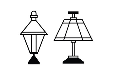 Two vintage style lanterns depicted in a simple black and white silhouette