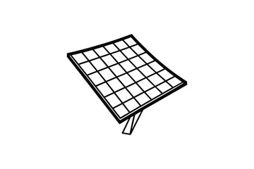 Black and white illustration of a grid panel with a stand silhouette
