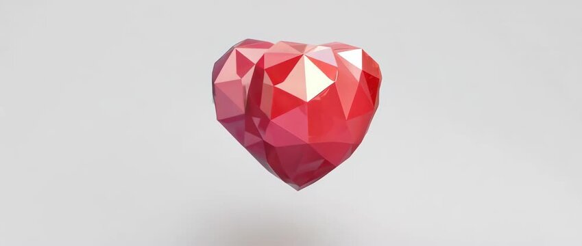 Rotating Low Poly Heart - Modern 3D Animation Loop. This contemporary design is perfect for tech-related Valentine's promotions, presentations, and minimalist branding.