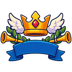 Royal Crown Emblem Icon – Fantasy Winged Crest with Banner
