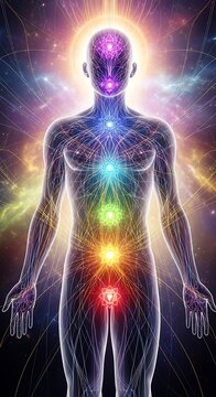 Human Energy Chakras Colorful Illustration.