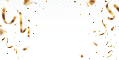 Blurred gold confetti and ribbon backgrounds with empty space