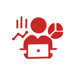Data analysis person with laptop and charts icon / ノートパソコンでグラフを使ってデータ分析する人物アイコン