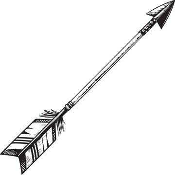 Bow Arrow Hand-drawn Sketch Drawing Vector Illustration, Line Linear Symbol Engraving Coloring Book, Black and White Isolated