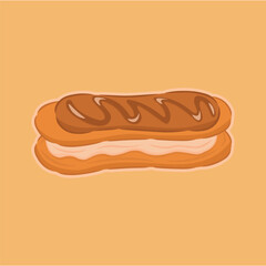 Illustration of an eclair a sweet pastry made from bread with chocolate and cream