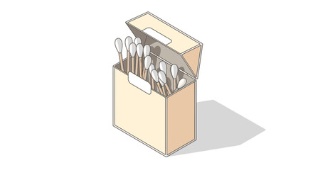 Minimalist illustration featuring a box of cotton swabs, clean aesthetic