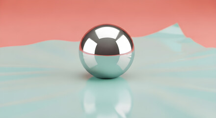 Minimalistic Metal Sphere Reflecting Light on Pastel Colors Background
