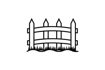 Simple black and white drawing of a picket fence with grass silhouette
