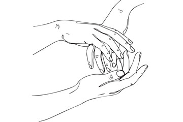 Closeup line drawing of multiple hands gently touching and supporting each other, conveying a sense of care and connection world kindness day design
