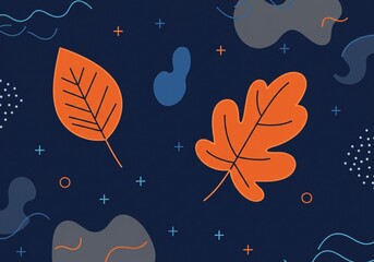 Modern Autumn Leaves Dark Blue Background Design