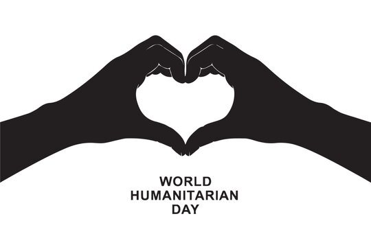 Silhouette of two hands forming a heart shape against a Transparent background, with text world humanitarian day below world kindness day design - Powered by Adobe