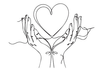 Two hands forming a protective cradle around a heart shape, isolated on Transparent background world kindness day design