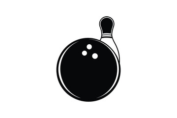 Bowling ball and pin design a simple black and white silhouette