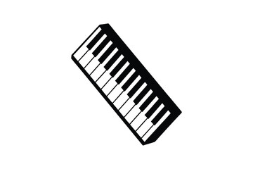 Angled piano keyboard illustration with stark contrast a striking silhouette