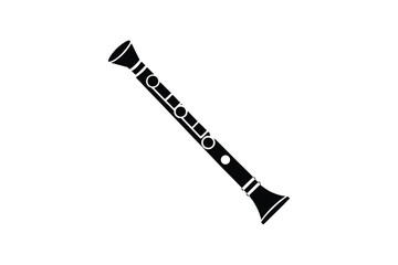 A simple black and white illustration of a clarinet instrument silhouette