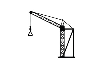 A stark black construction crane design against a white background silhouette