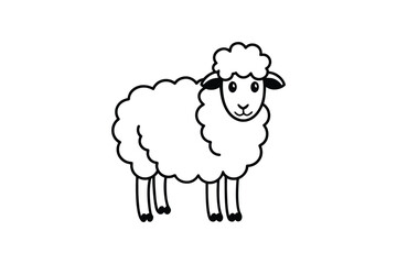 Charming black and white illustration of a fluffy sheep silhouette