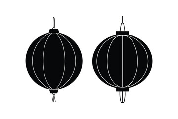 Two black paper lanterns facing forward simple graphic design silhouette