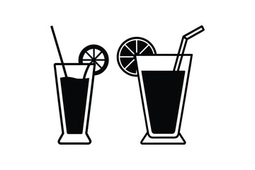 Two refreshing drinks with citrus slices a stylish black silhouette