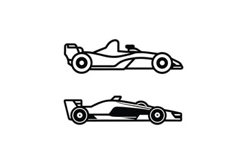Two formula one race cars depicted in a striking black silhouette