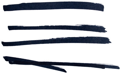 Hand drawn black marker brush strokes set, abstract ink lines collection for underline, highlight, text divider, design element, doodle sketch, isolated simple shapes on transparent background