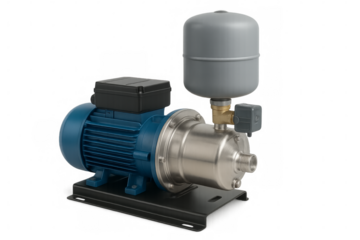 Automatic water pump with pressure tank on transparent background